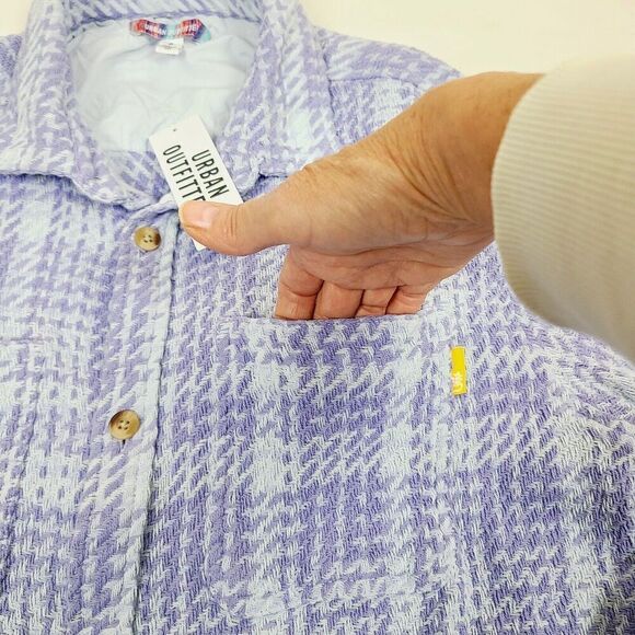 NEW Urban Outfitters Shacket S Purple Blue Woven Knit Oversized Button-Front Top - Picture 7 of 13